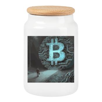 Art mural futuriste Bitcoin - Boîte à biscuits avec couvercle en bois - blanc - Devant