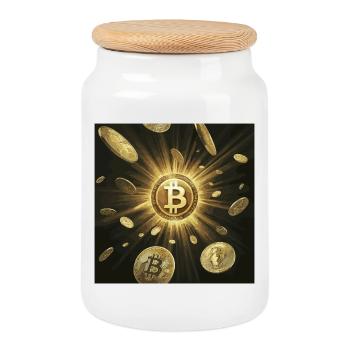 Explosion du bitcoin doré dans l’obscurité - Boîte à biscuits avec couvercle en bois - blanc - Devant
