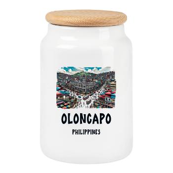 Olongapo City Philippines Southeast Asia - Cookie Jar with Wooden Lid - white - Front