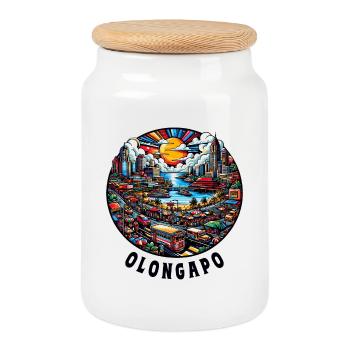 Olongapo Stadt Philippinen Stadt Skyline - Keksdose mit Holzdeckel - Weiß - Vorne
