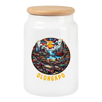 Olongapo City Philippines City Skyline - Cookie Jar with Wooden Lid - white - Front