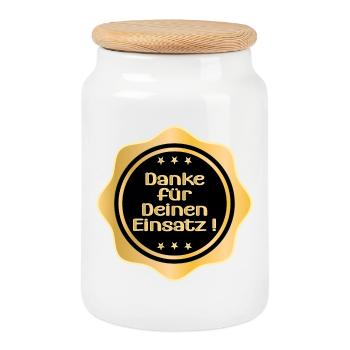 DANKESCHÖN - DANKE FÜR DEINEN EINSATZ - Keksdose mit Holzdeckel - Weiß - Vorne