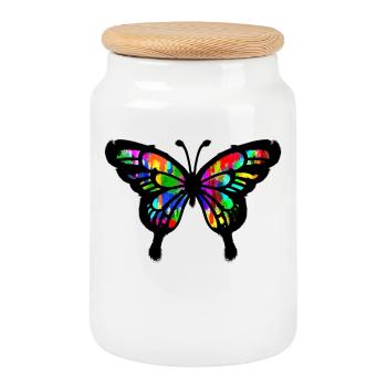 Graffiti Art Butterfly Illustration Drawing - Cookie Jar with Wooden Lid - white - Front
