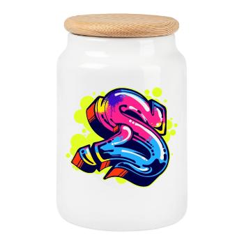 Street Art Wildstyle Sprayer Graffiti Drawing - Cookie Jar with Wooden Lid - white - Front