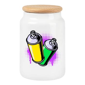 Graffiti Sprayer Art Street Art Spray Can - Cookie Jar with Wooden Lid - white - Front