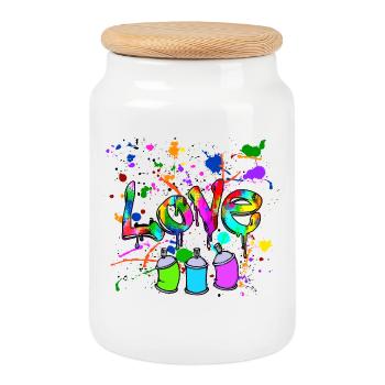 Urban Spray Can Graffiti Street Art Sprayer - Cookie Jar with Wooden Lid - white - Front