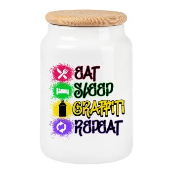 Graffiti Statement Sprayer Spray Can Art - Cookie Jar with Wooden Lid - white - Front