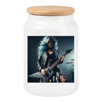 Weibliche Heavy-Metal-Gitarristin - Keksdose mit Holzdeckel - Weiß - Vorne