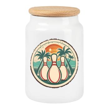 Graphismes de bowling - Boîte à biscuits avec couvercle en bois - blanc - Devant