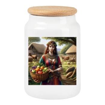 Femme Celtibère - Boîte à biscuits avec couvercle en bois - blanc - Devant