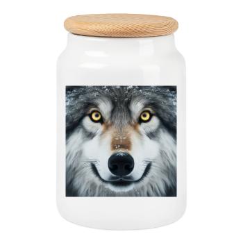 Der Blick des Wolfes - Keksdose mit Holzdeckel - Weiß - Vorne