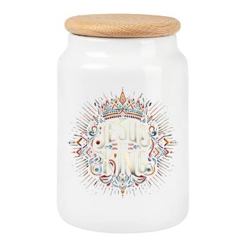 Jesus is King Ornament Typo - Cookie Jar with Wooden Lid - white - Front