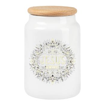Jesus is King – Ornamental Wreath - Cookie Jar with Wooden Lid - white - Front