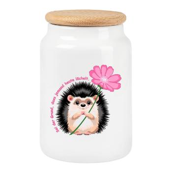 motiv_igel_text - Cookie Jar with Wooden Lid - white - Front