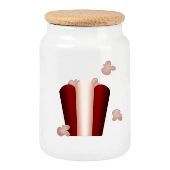 Vintage-Popcorn! - Keksdose mit Holzdeckel - Weiß - Vorne