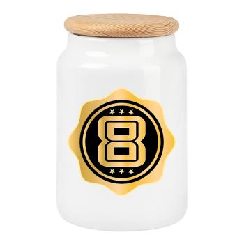 8th Birthday - Eight-Year-Old - Cookie Jar with Wooden Lid - white - Front