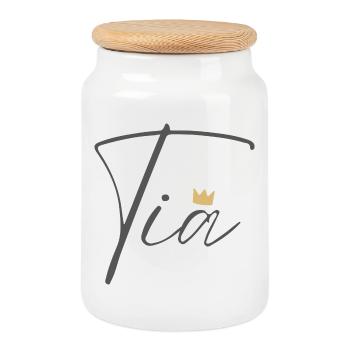 Chemise Princesse Tia – Nom avec la lettre T - Boîte à biscuits avec couvercle en bois - blanc - Devant