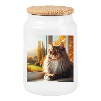 Maine Coon - Der König der Katzen - Keksdose mit Holzdeckel - Weiß - Vorne
