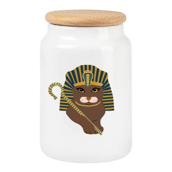 Chat pharaon - Boîte à biscuits avec couvercle en bois - blanc - Devant