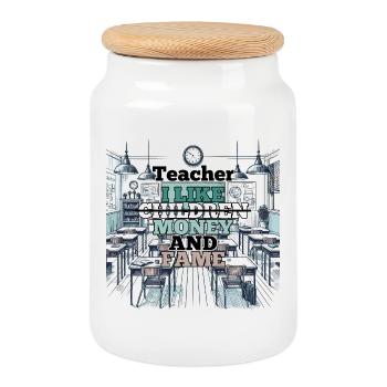 Teacher Teacher Money and Fame Gift - Cookie Jar with Wooden Lid - white - Front