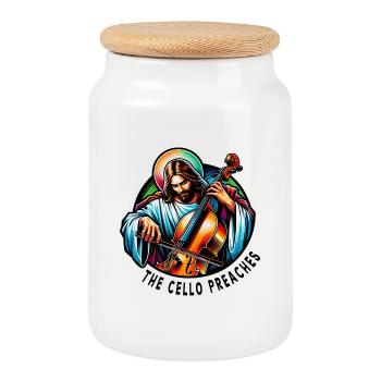 Le violoncelle prêche Jésus-Christ - Boîte à biscuits avec couvercle en bois - blanc - Devant