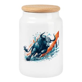 Finance Actions Taureau Taureau Wall Street Cadeau - Boîte à biscuits avec couvercle en bois - blanc - Devant
