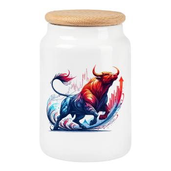 Finance Stocks Taurus Bull Wall Street Gift - Cookie Jar with Wooden Lid - white - Front