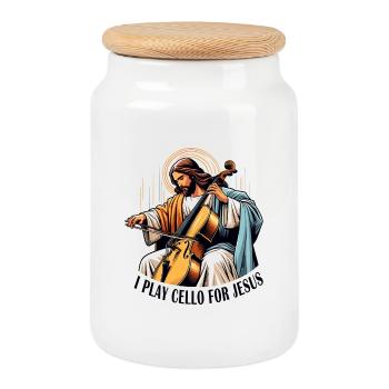 I play cello for Jesus music - Cookie Jar with Wooden Lid - white - Front