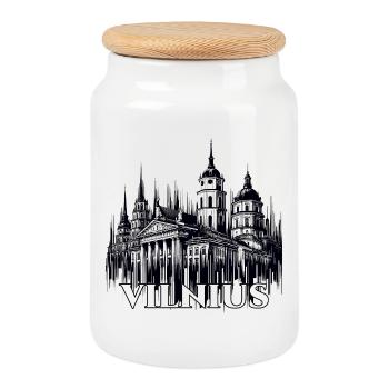 Vilnius Capitale Lituanie Baltique Cadeau - Boîte à biscuits avec couvercle en bois - blanc - Devant