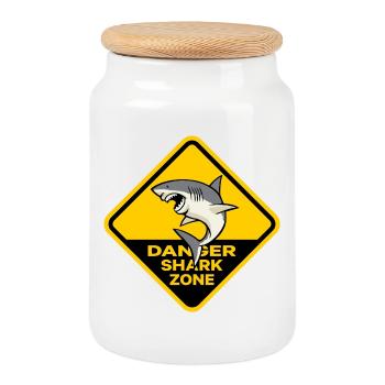 Danger Shark Zone - Cookie Jar with Wooden Lid - white - Front