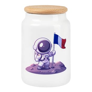 Französischer Astronaut - Keksdose mit Holzdeckel - Weiß - Vorne