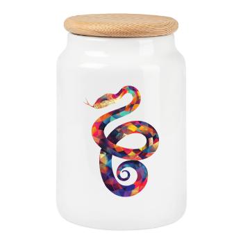 Illustration de Serpent coloré - Boîte à biscuits avec couvercle en bois - blanc - Devant