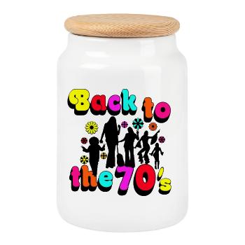 Années 70 , Fête des années 70 , Retour à..... (25) - Boîte à biscuits avec couvercle en bois - blanc - Devant