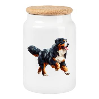 Bernese Mountain Dog Origami 3D Geometric - Cookie Jar with Wooden Lid - white - Front