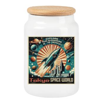 Tokyo Space World - Keksdose mit Holzdeckel - Weiß - Vorne