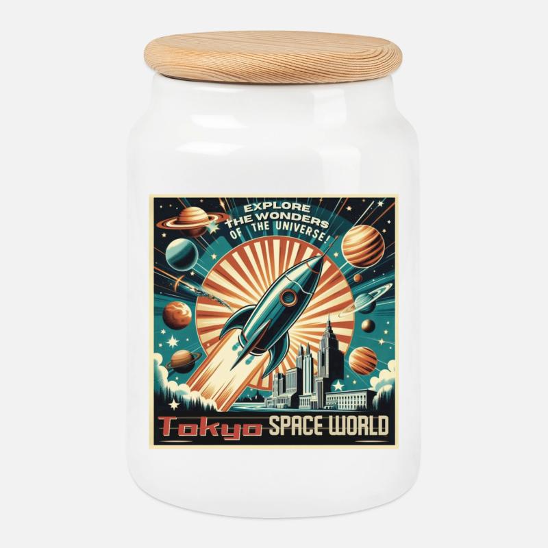 Tokyo Space World - Keksdose mit Holzdeckel - Weiß