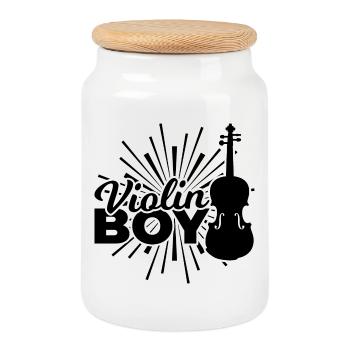 Funny violinist - Cookie Jar with Wooden Lid - white - Front