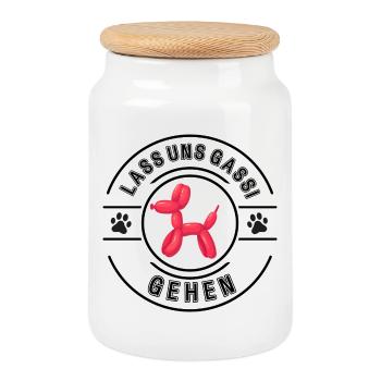 Komm wir gehen Gassi - Keksdose mit Holzdeckel - Weiß - Vorne