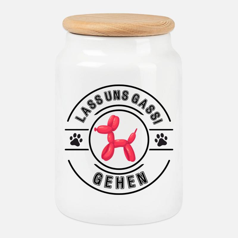 Komm wir gehen Gassi - Keksdose mit Holzdeckel - Weiß
