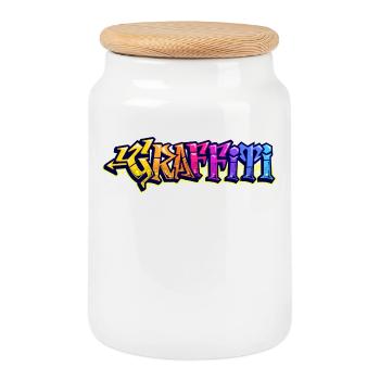 Graffiti Street Art Sprayer Zeichnen Illustration - Keksdose mit Holzdeckel - Weiß - Vorne