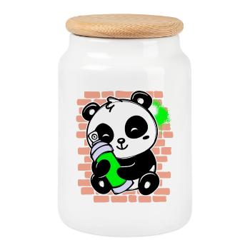 Panda Sprayer Graffiti Spray Can Street Art - Cookie Jar with Wooden Lid - white - Front
