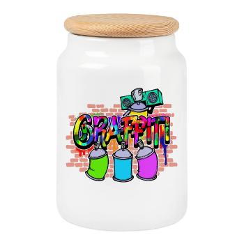 Street Art, Wildstyle Art, Graffiti Sprayer - Cookie Jar with Wooden Lid - white - Front