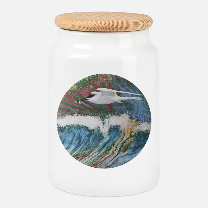 Seagull - Cookie Jar with Wooden Lid - white
