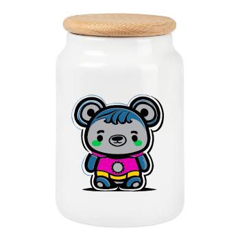 Motif de dessin animé panda néon - Boîte à biscuits avec couvercle en bois - blanc - Devant