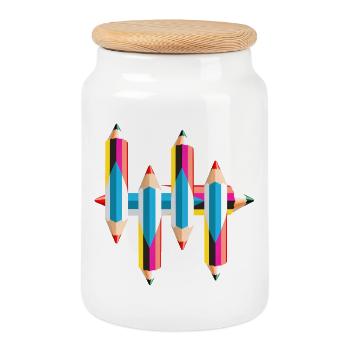 Crayons de couleur - Boîte à biscuits avec couvercle en bois - blanc - Devant
