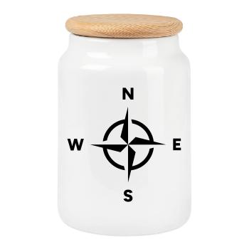 Compass Navigation Orientation Cardinal Direction - Cookie Jar with Wooden Lid - white - Front