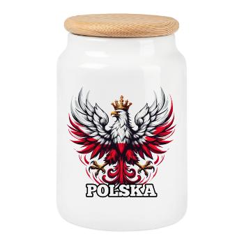 Pologne Polska drapeau polonais drapeau cadeau - Boîte à biscuits avec couvercle en bois - blanc - Devant