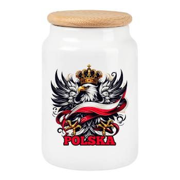 Pologne Polska drapeau polonais drapeau cadeau - Boîte à biscuits avec couvercle en bois - blanc - Devant