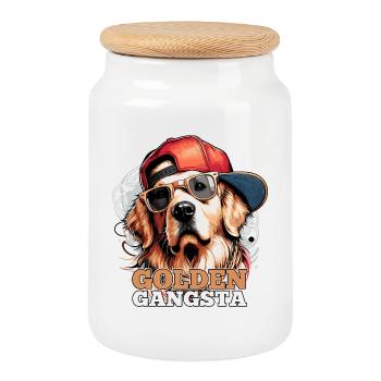 Golden Gangsta Cooler Golden Retriever Geschenk - Keksdose mit Holzdeckel - Weiß - Vorne