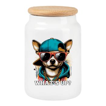 What's going on? Cool Chihuahua Dog Gift - Cookie Jar with Wooden Lid - white - Front